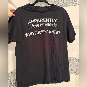 Spencer's Black Graphic Tee with White Attitude Slogan